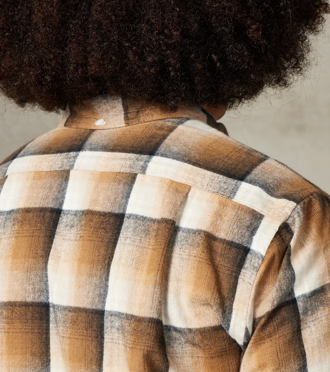 Japanese Geometric Check Shaggy Flannel Camper - Khaki & Black