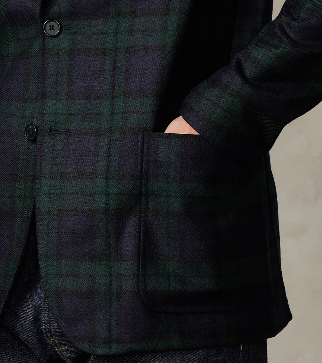 GVxDR Simple Jacket - Fox Brothers® Wool Twill Flannel - Blackwatch Tartan Check