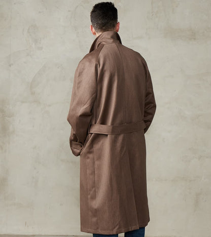 English Wool & Cotton Covert Cloth Grandad Trench Coat - Taupe