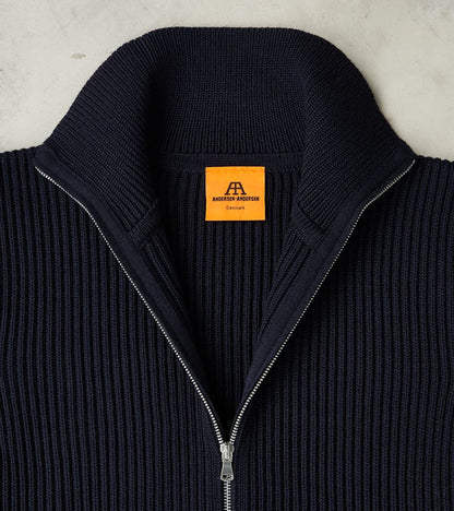 Navy Full Zip Pocket Sweater - Navy