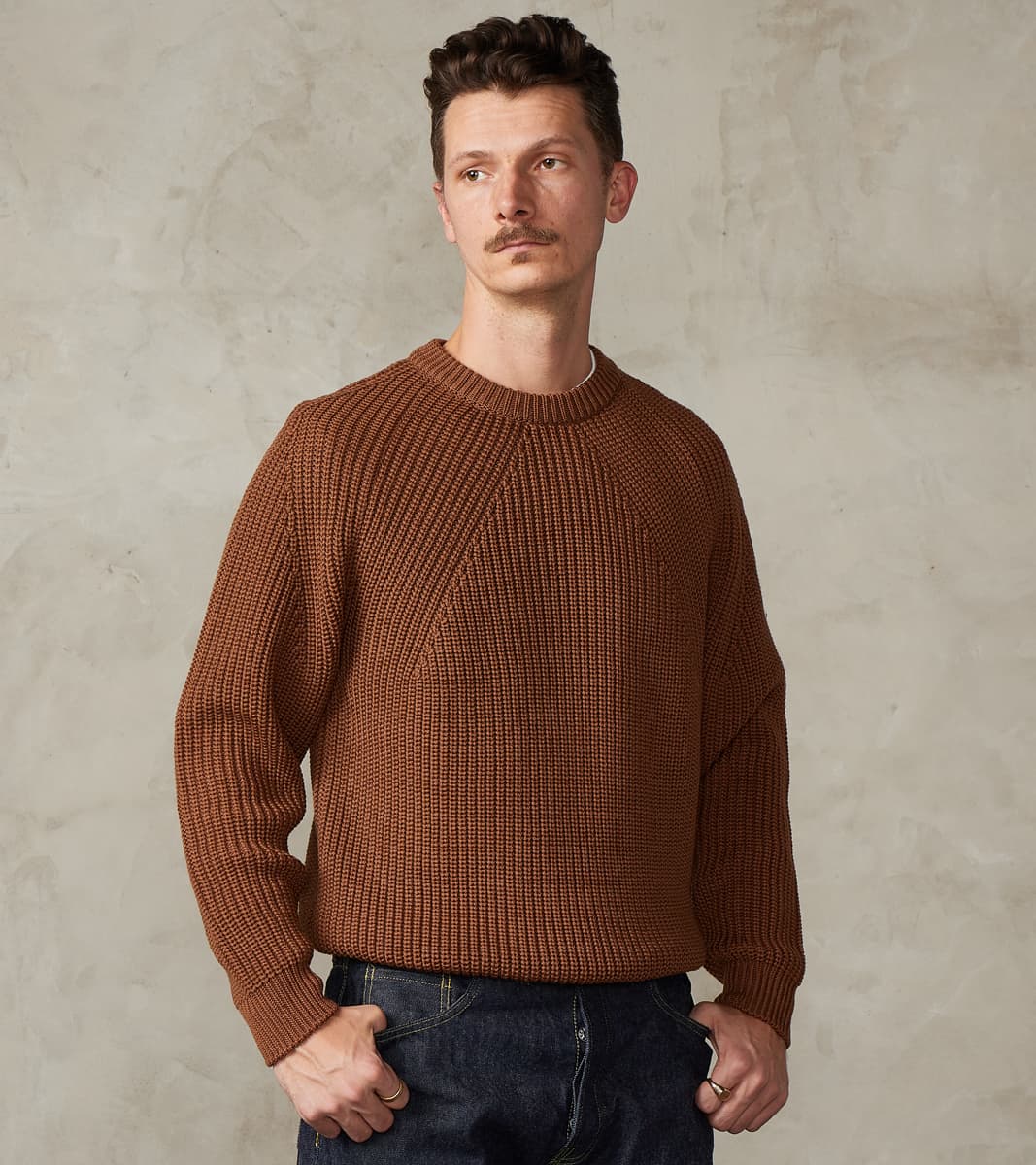 Batoner Signature Crew Neck Solid Wool Yarn Knit - Camel