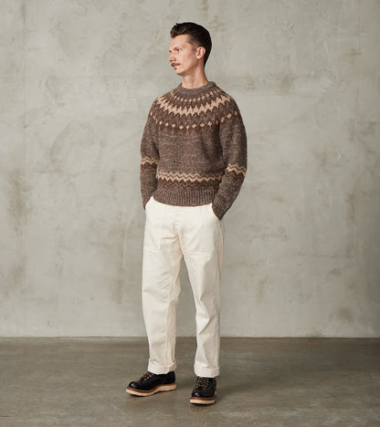 Nordic Crew Neck Alpaca Yarn Knit - Brown