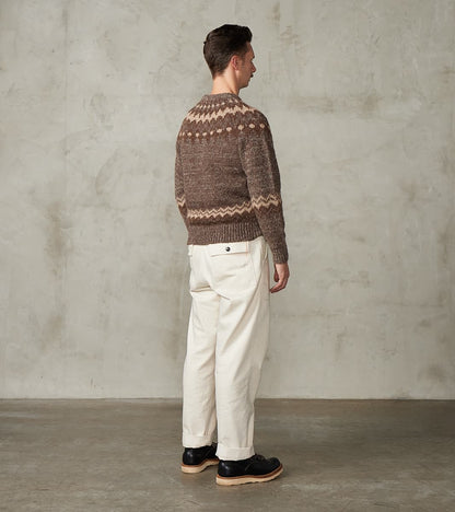Nordic Crew Neck Alpaca Yarn Knit - Brown