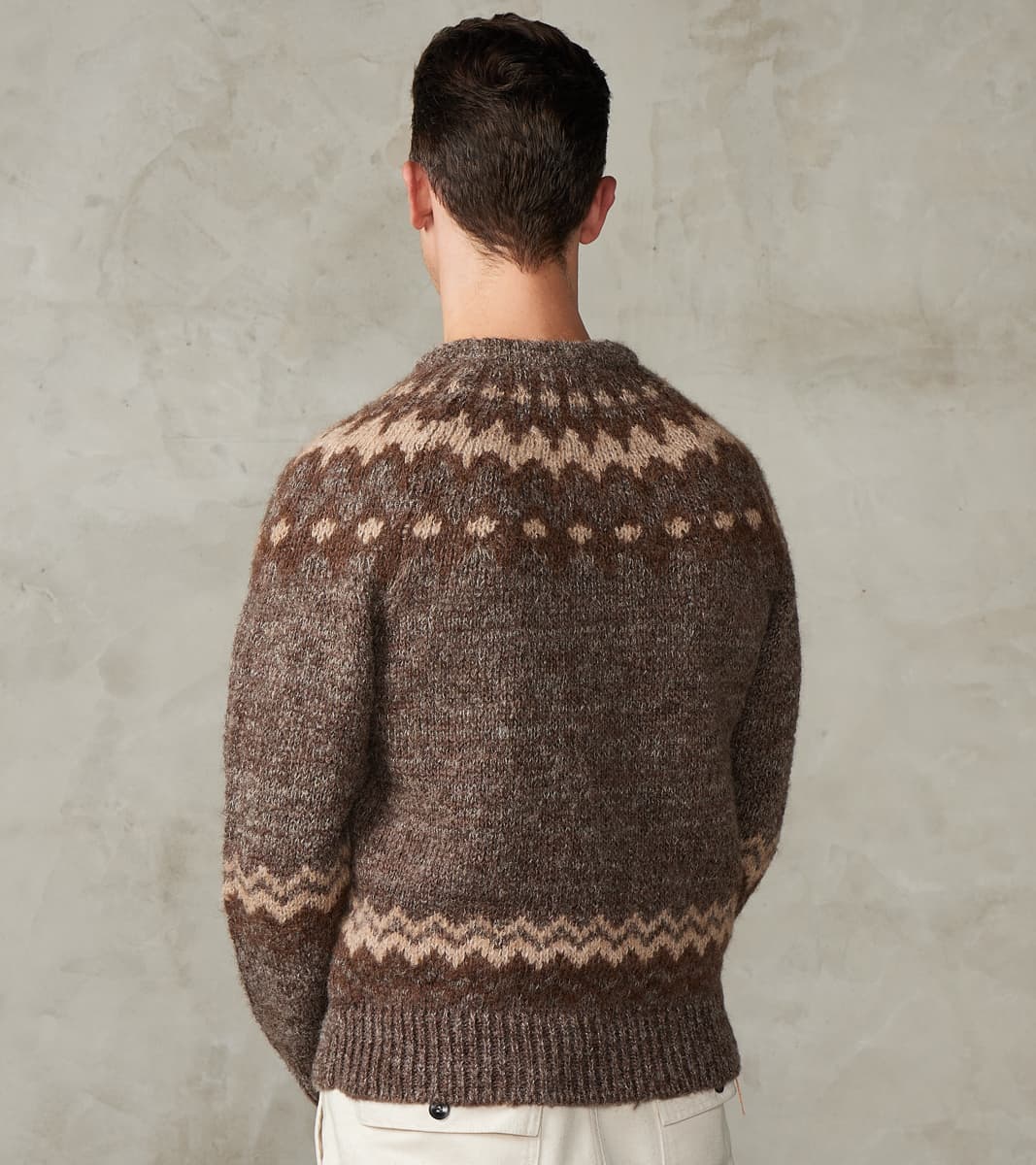 Nordic Crew Neck Alpaca Yarn Knit - Brown