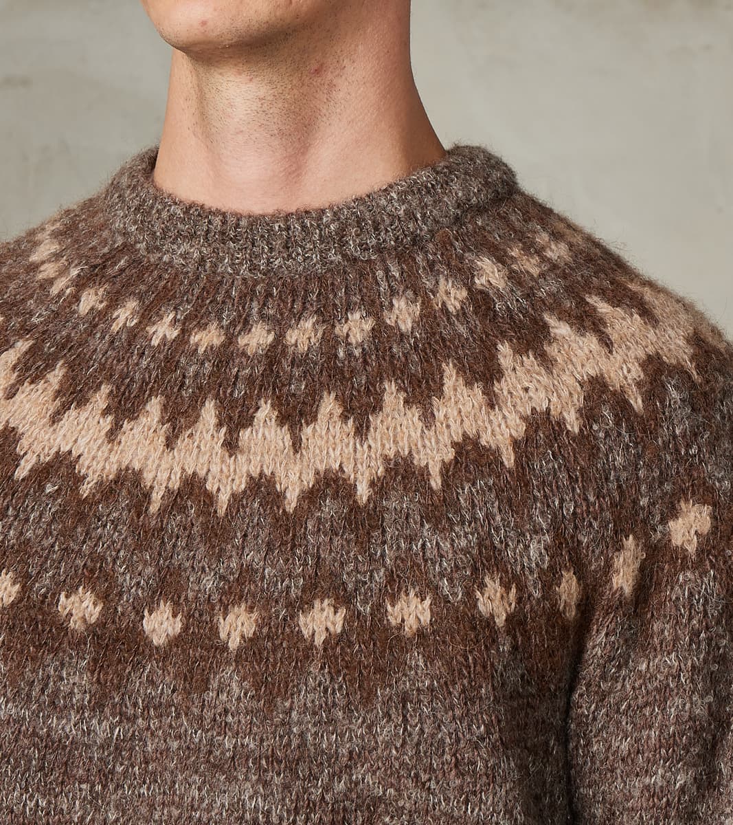 Nordic Crew Neck Alpaca Yarn Knit - Brown