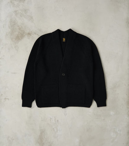 Batoner Signature 1-Button Cardigan Solid Wool Yarn Knit - Black