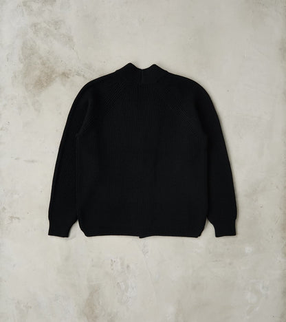 Signature 1-Button Cardigan Solid Wool Yarn Knit - Black