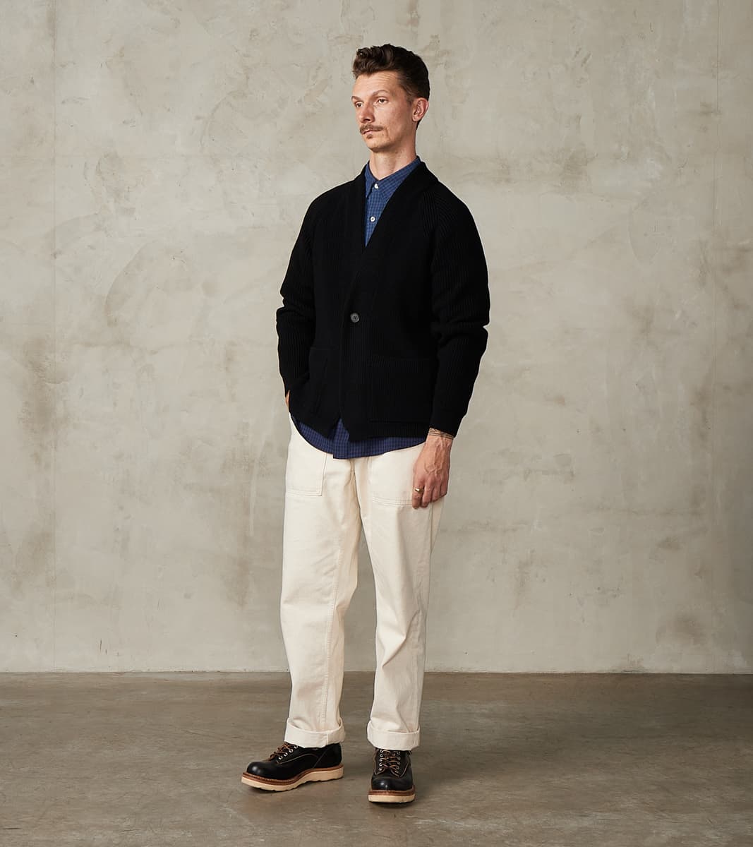 Batoner Signature 1-Button Cardigan Solid Wool Yarn Knit - Black