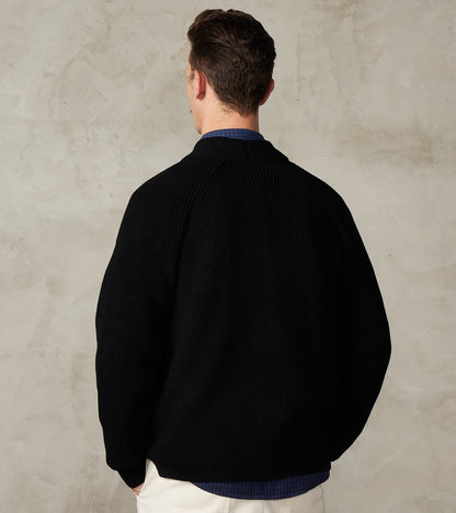 Signature 1-Button Cardigan Solid Wool Yarn Knit - Black