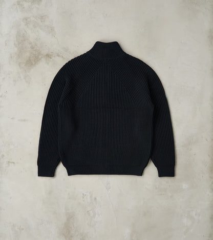 Signature Drivers Zip Solid Wool Yarn Knit - Navy