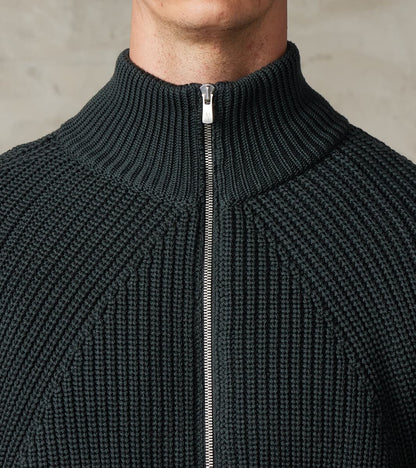 Signature Drivers Zip Solid Wool Yarn Knit - Forest