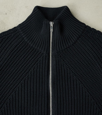 Signature Drivers Zip Solid Wool Yarn Knit - Navy