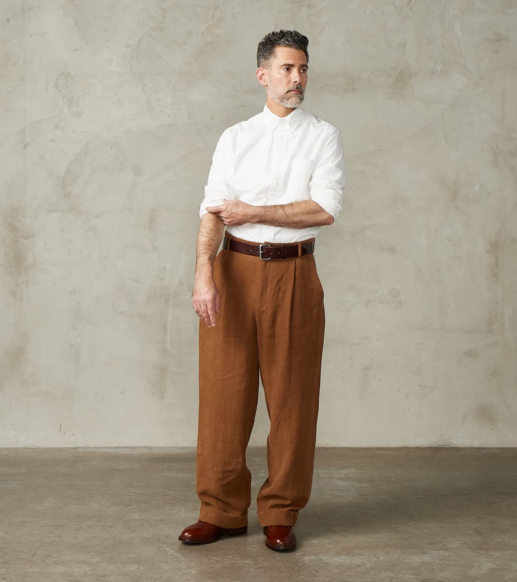 Belgium Linen & Wool Grandad Trouser - Cinnamon