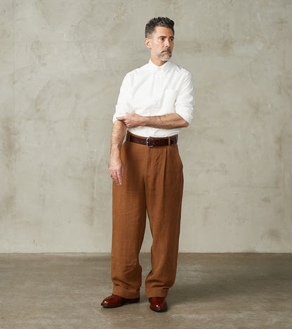 Belgium Linen & Wool Grandad Trouser - Cinnamon