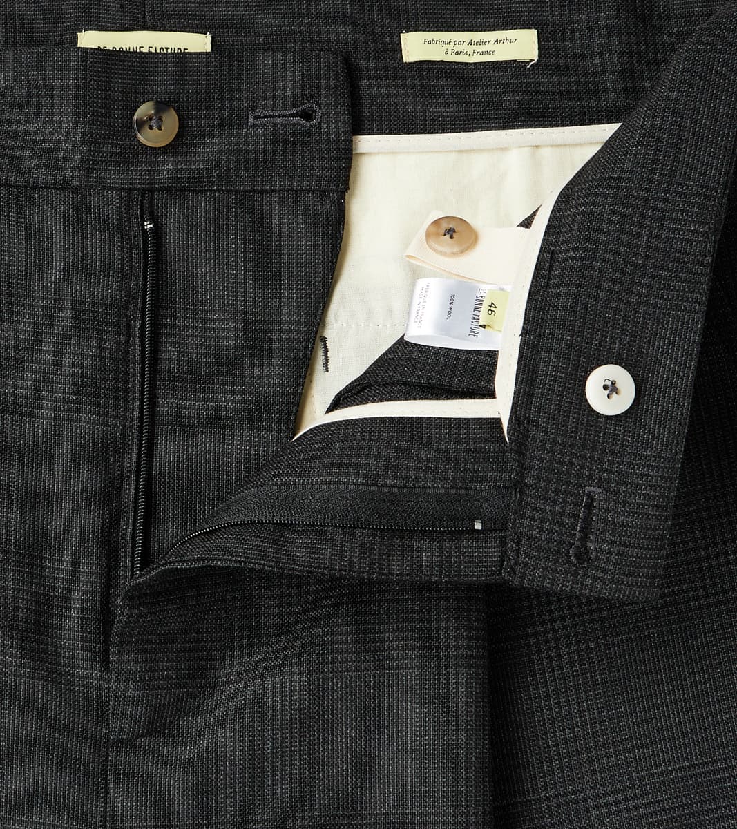 Italian Cold Wool Cloth Grandad Trouser - Anthracite Prince Of Wales Check