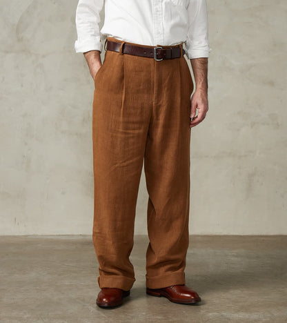 De Bonne Facture Belgium Linen & Wool Grandad Trouser - Cinnamon