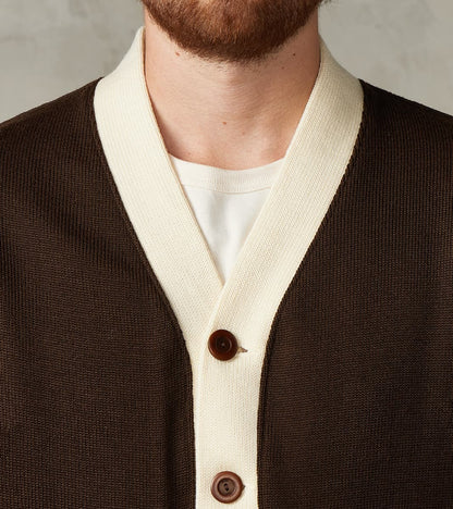 Barrister Cardigan - Brown & Vintage White