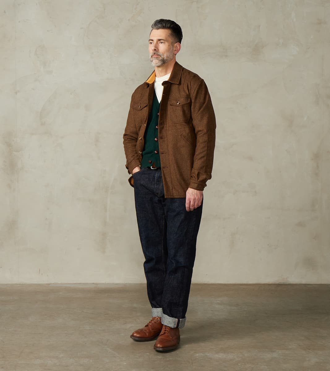 Crissman Overshirt - Abraham Moon® Merino Herringbone - Cigar