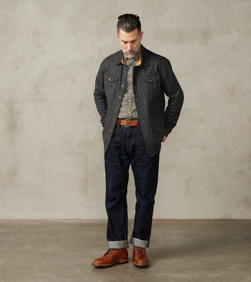 Dehen 1920 x Division Road Crissman Overshirt - Abraham Moon® Merino Herringbone …