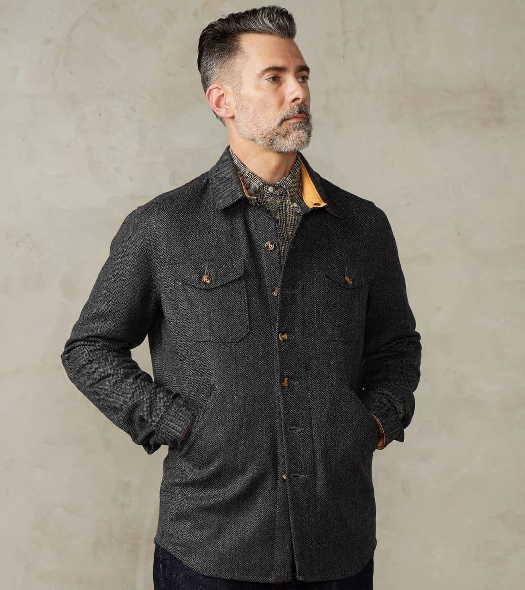 Crissman Overshirt - Abraham Moon® Merino Herringbone - Charcoal