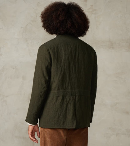 Clarence 2601 Field Jacket - Green Linen Wool Herringbone Twill