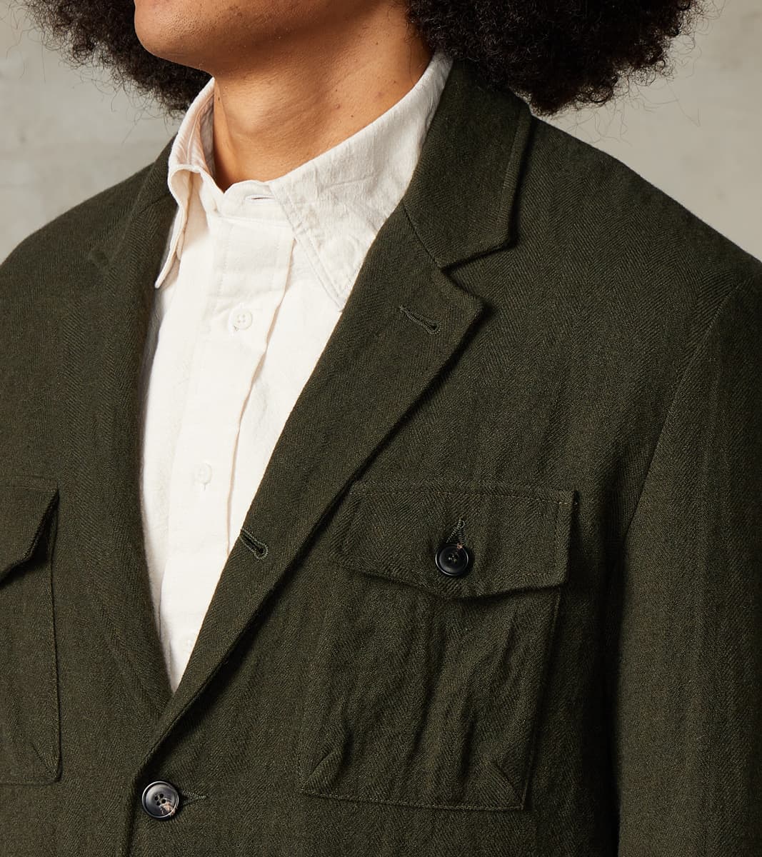 Clarence 2601 Field Jacket - Green Linen Wool Herringbone Twill