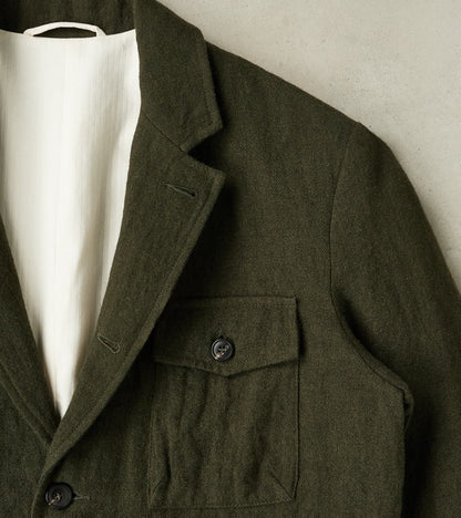 Clarence 2601 Field Jacket - Green Linen Wool Herringbone Twill