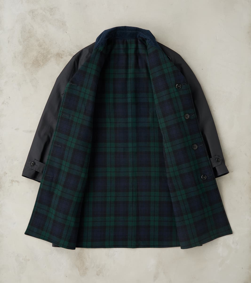Murray 670 Reversible Raglan Trench Coat - Black Waterproof Canvas & Blackwatch Woolen