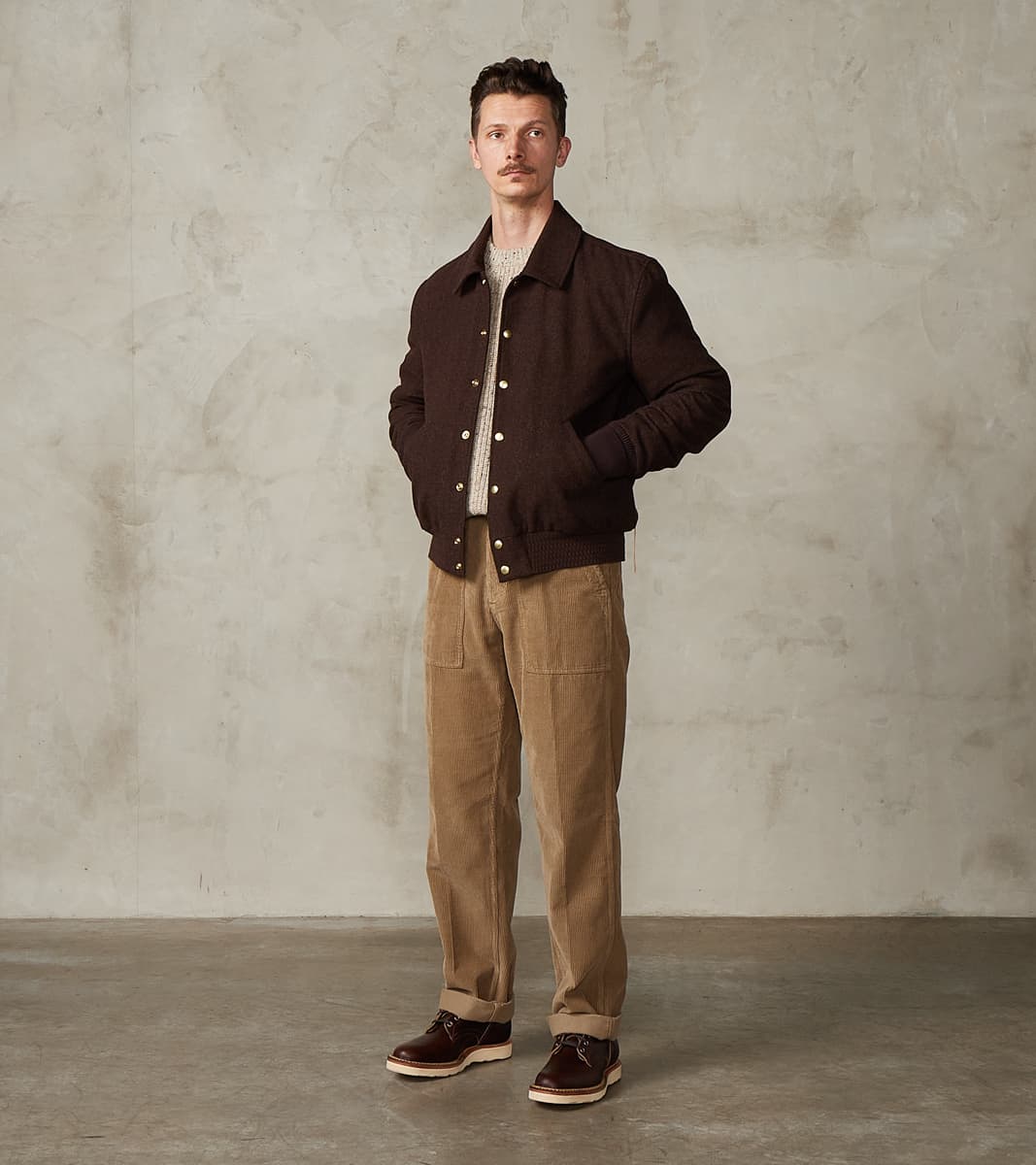 FxDR Cambridge Bomber Jacket - Lovat® Sonsie Tweed Twill - Undyed Espresso Melton