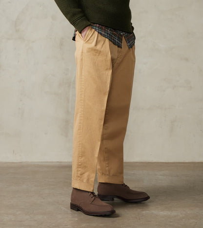 Fortela Seattle Pleated Trouser - Camel Herringbone Twill