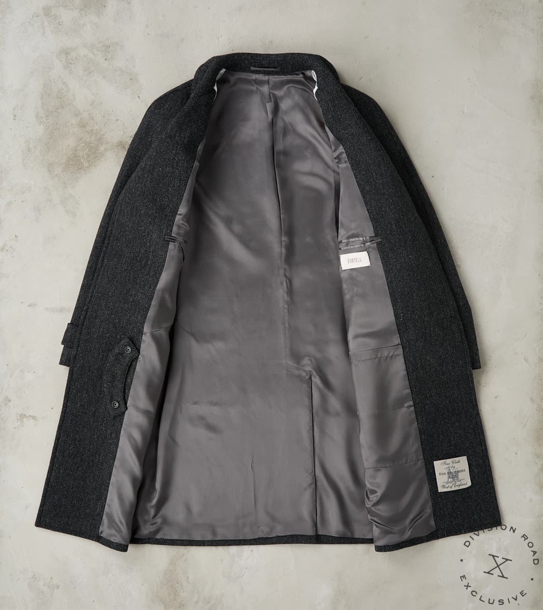 FxDR Amedeo Balmacaan Coat - Fox Brothers® Wool Twill Tweed - Granite Slate