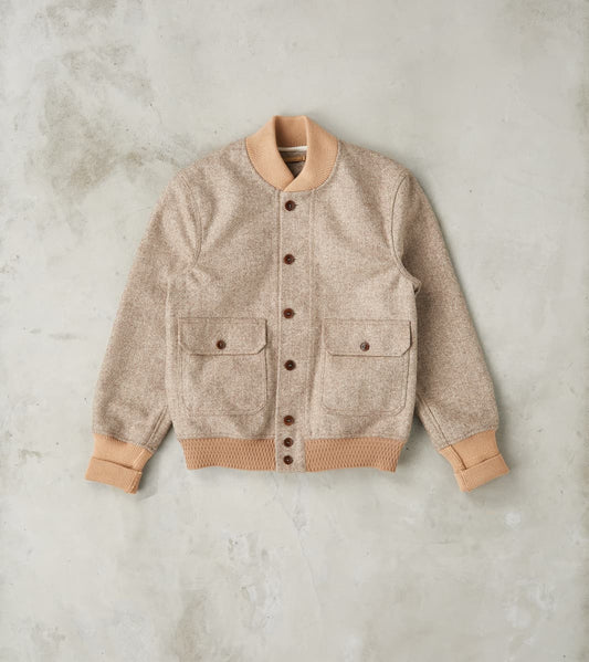 Fortela Cruiser Bomber Jacket - Beige Wool Herringbone Twill