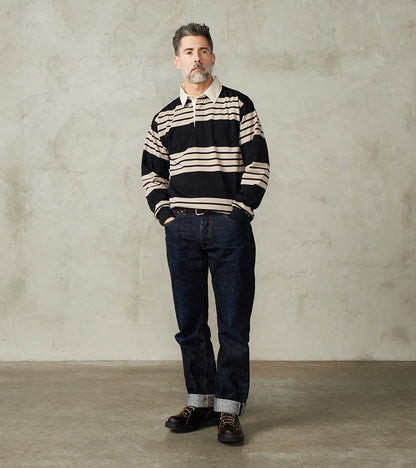 Fox Brothers® x Division Road Heritage Rugby Shirt - Black & Khaki Str…