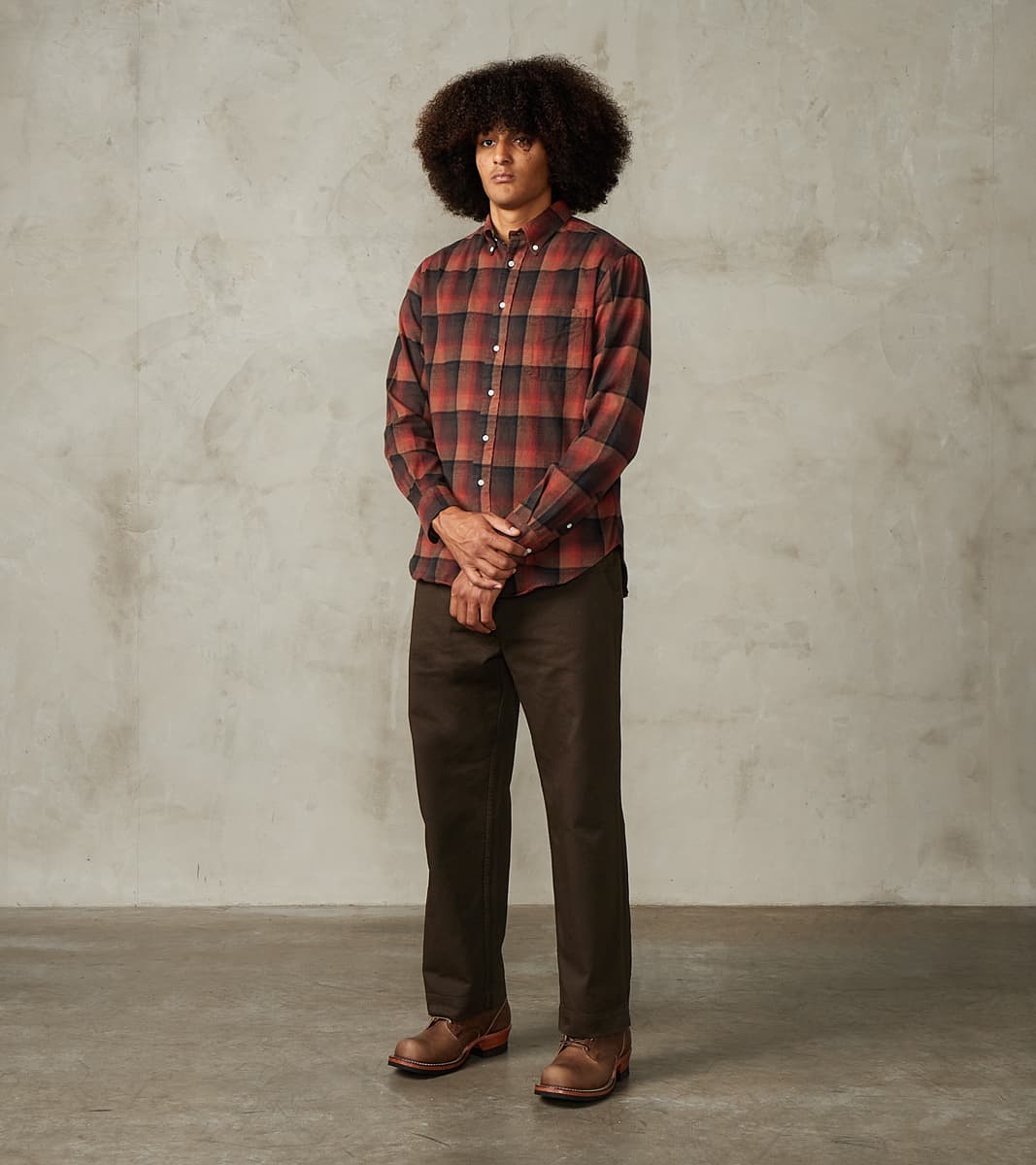 Japanese Geometric Check Shaggy Flannel - Red & Black