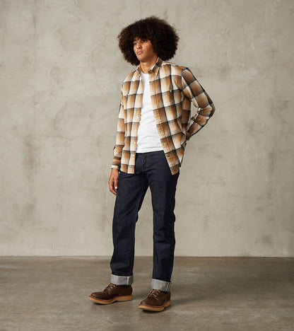 Japanese Geometric Check Shaggy Flannel Camper - Khaki & Black