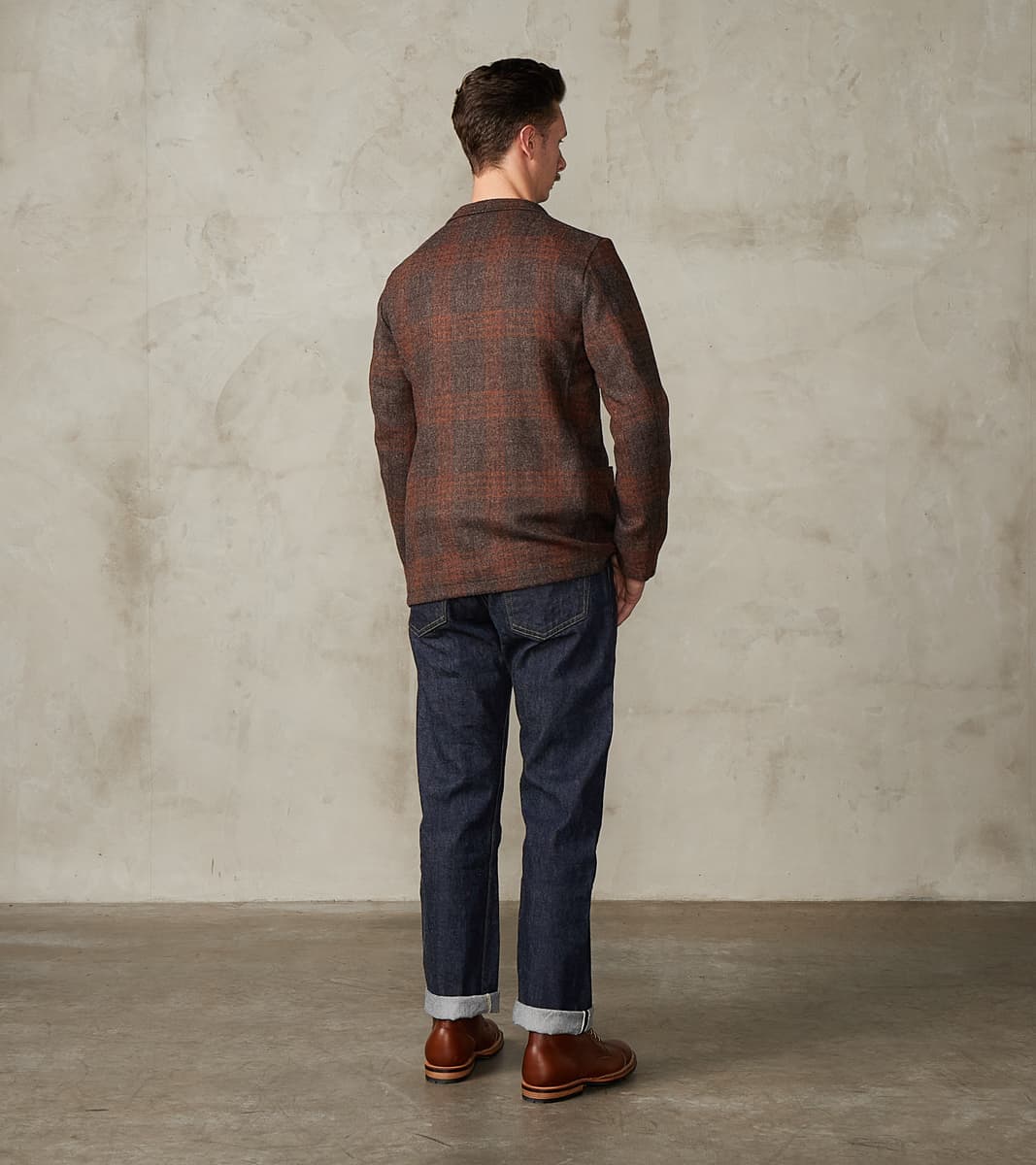GVxDR Simple Jacket - Fox Brothers® Wool Twill Tweed - Amber Brown Windowpane Check