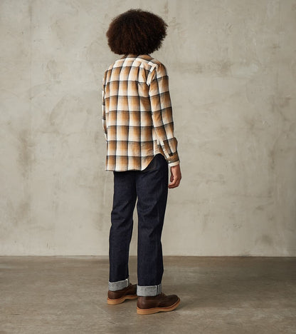 Japanese Geometric Check Shaggy Flannel Camper - Khaki & Black