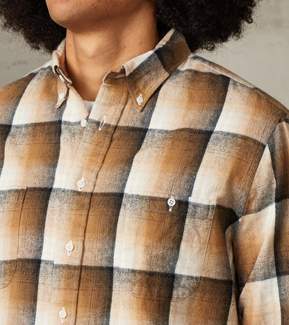 Japanese Geometric Check Shaggy Flannel Camper - Khaki & Black