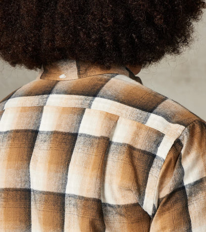 Japanese Geometric Check Shaggy Flannel Camper - Khaki & Black