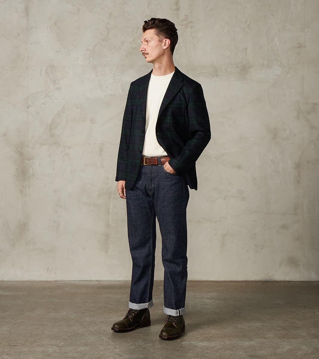 GVxDR Simple Jacket - Fox Brothers® Wool Twill Flannel - Blackwatch Tartan Check