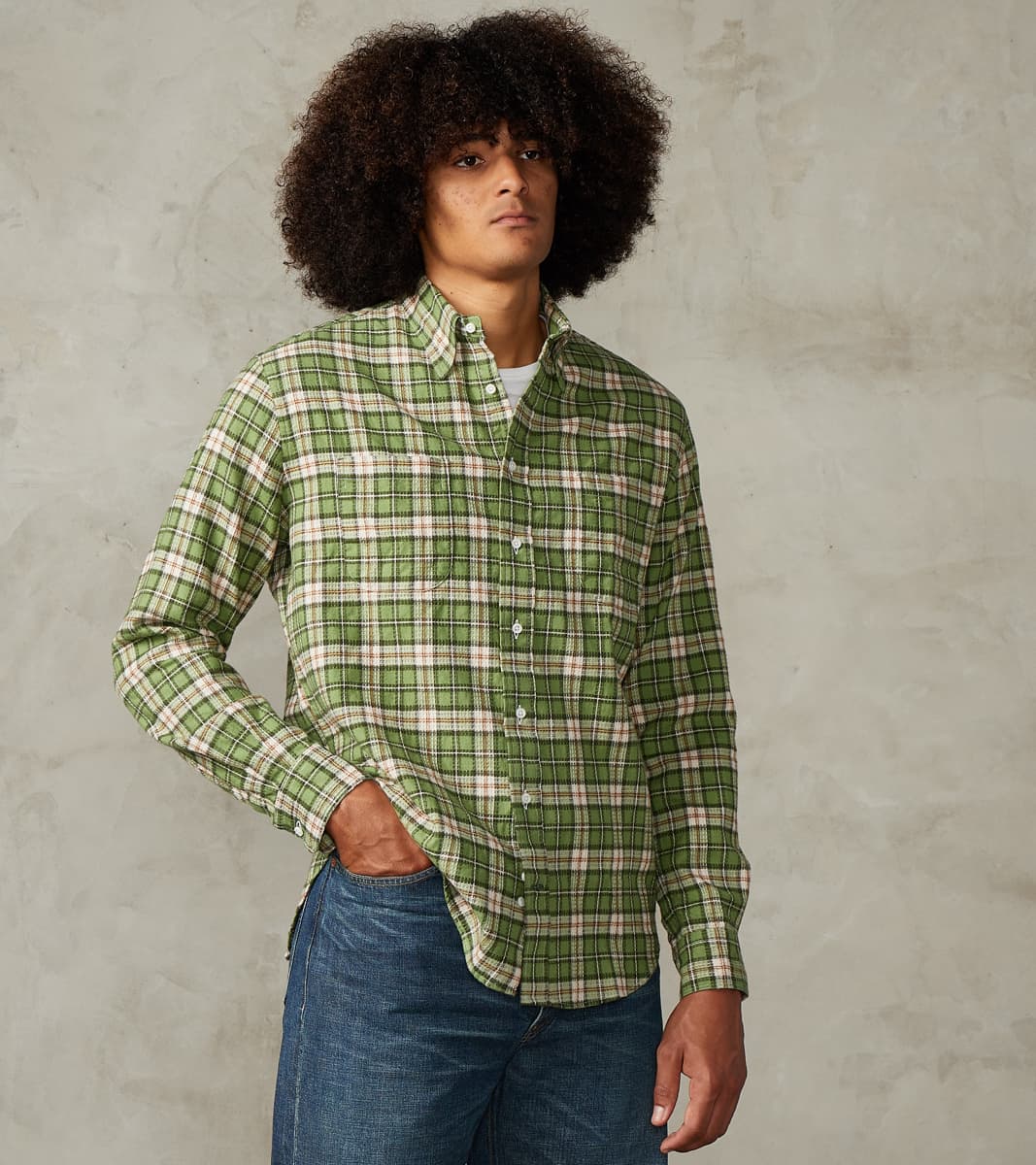 Gitman Vintage x Division Road Japanese Brushed Dobby Check Camper - Green