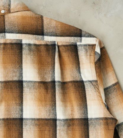 Japanese Geometric Check Shaggy Flannel Camper - Khaki & Black