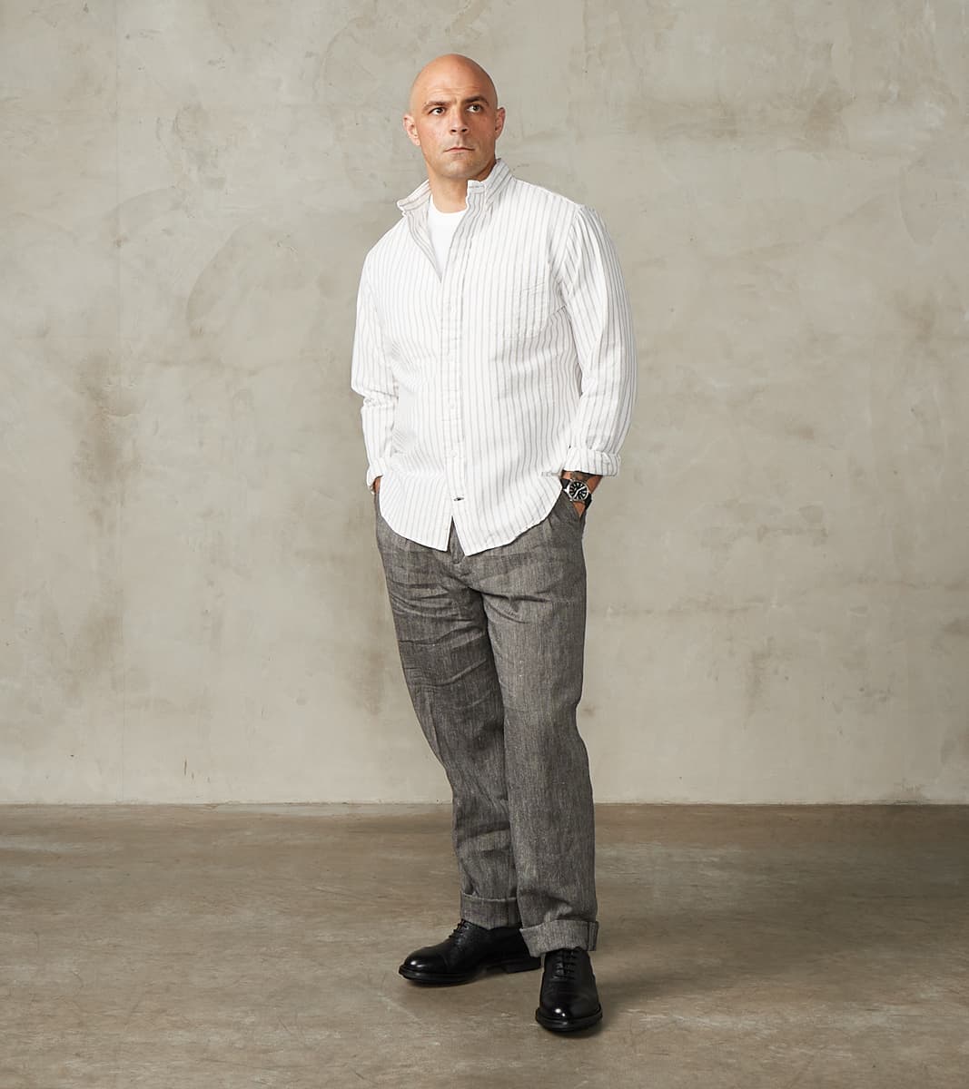 Japanese Amekaji Stripe Oxford - White
