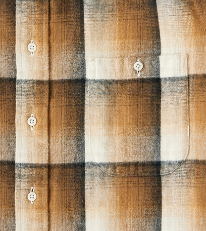 Japanese Geometric Check Shaggy Flannel Camper - Khaki & Black