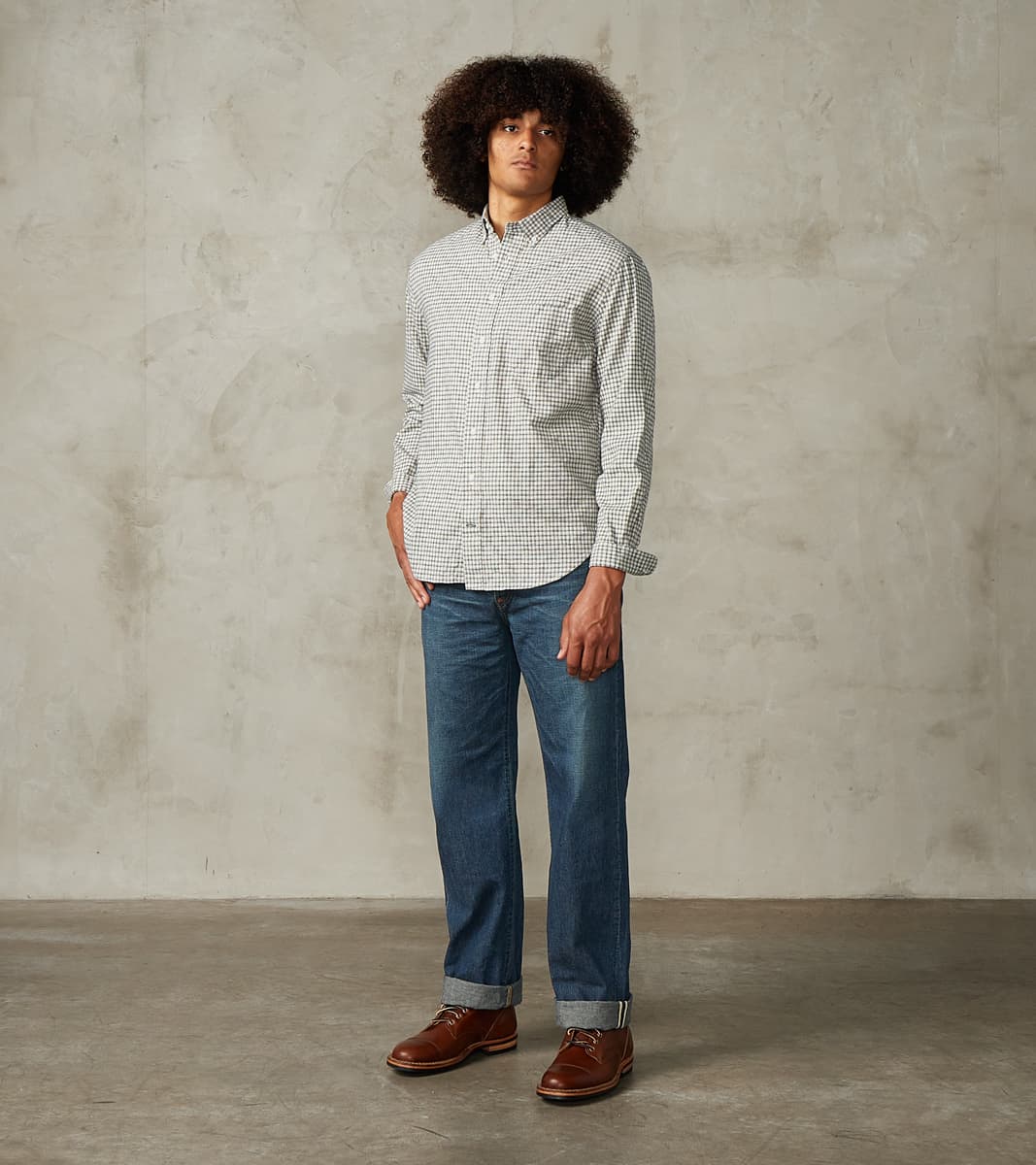 Gitman Vintage x Division Road Japanese Brushed Dobby Check - Ecru
