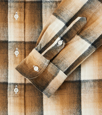 Japanese Geometric Check Shaggy Flannel Camper - Khaki & Black