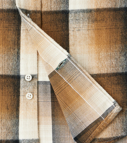 Japanese Geometric Check Shaggy Flannel Camper - Khaki & Black