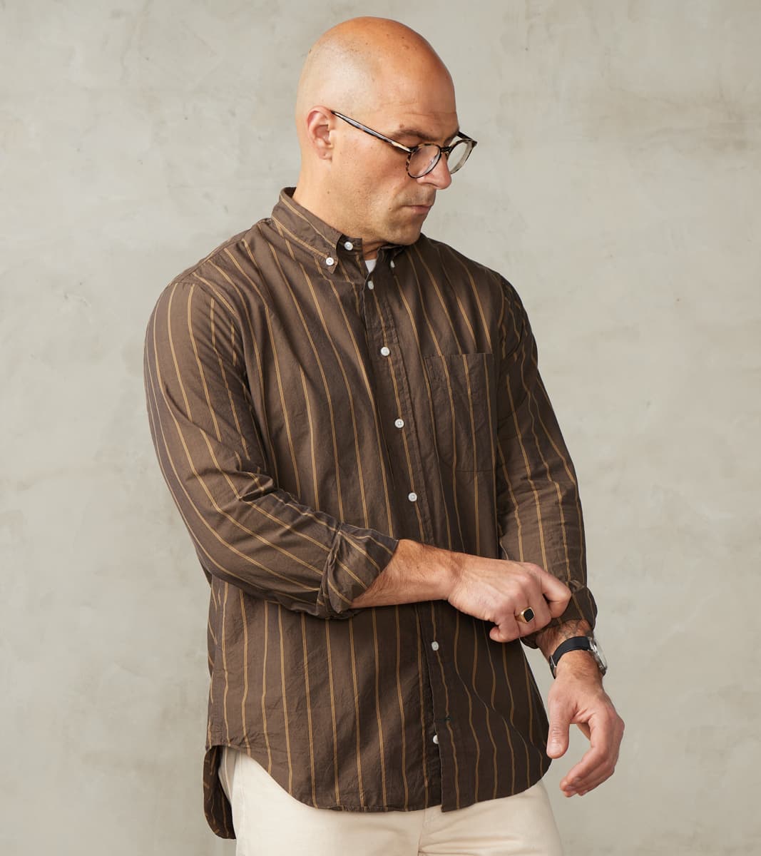 Gitman Vintage x Division Road Japanese Washer Stripe - Bronze Brown
