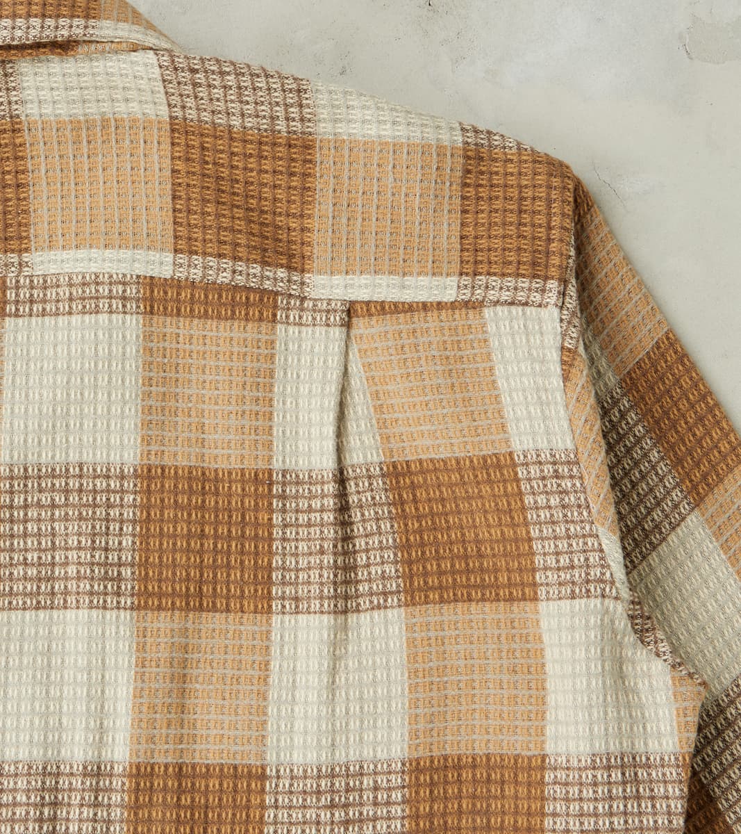Japanese Brushed Waffle Dobby Check LS Camp - Tan