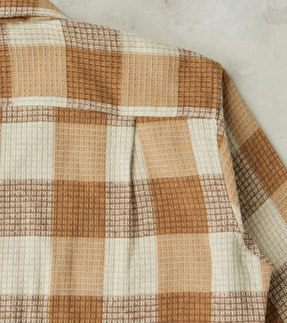 Japanese Brushed Waffle Dobby Check LS Camp - Tan